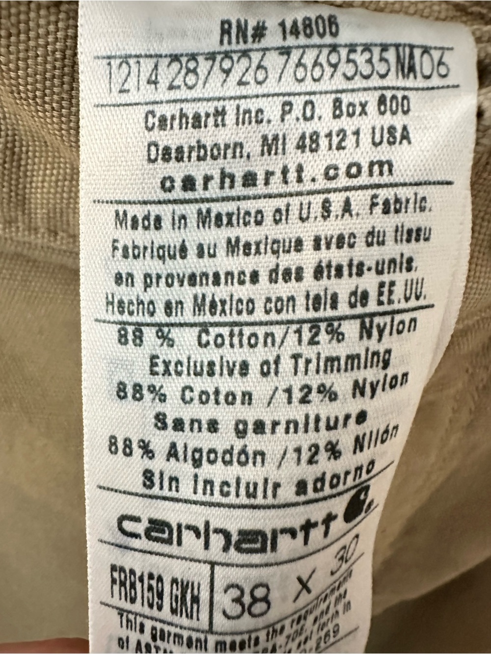 Carhartt Fire Resistant tan workwear utility straight leg pant 39X29 - Picture 5 of 14